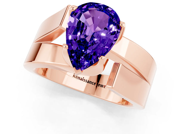 Rose gold Modern Tension Set Pear Cut Tanzanite Solitaire Wide Band Ring
