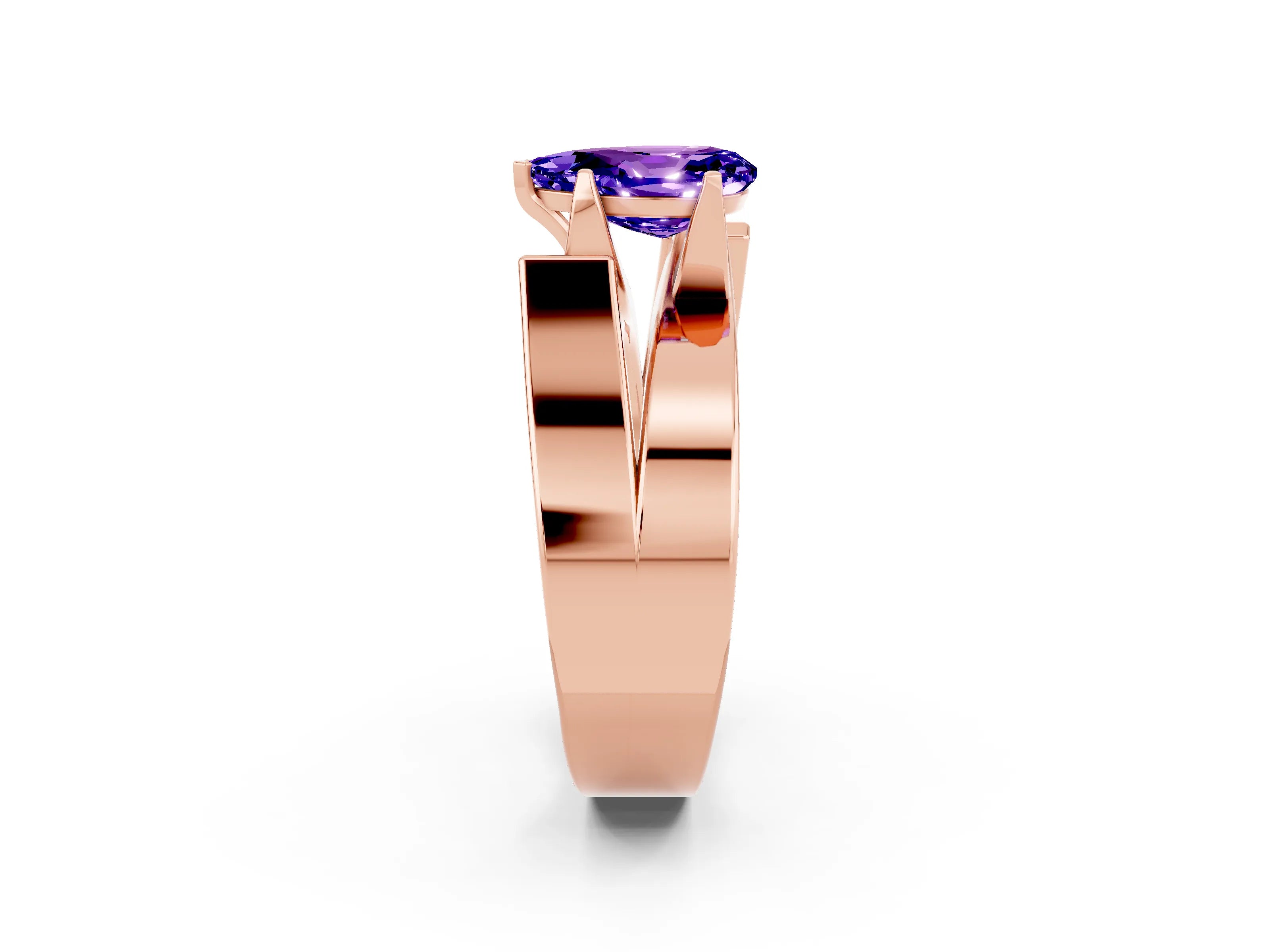 Rose gold Modern Tension Set Pear Cut Tanzanite Solitaire Wide Band Ring_2