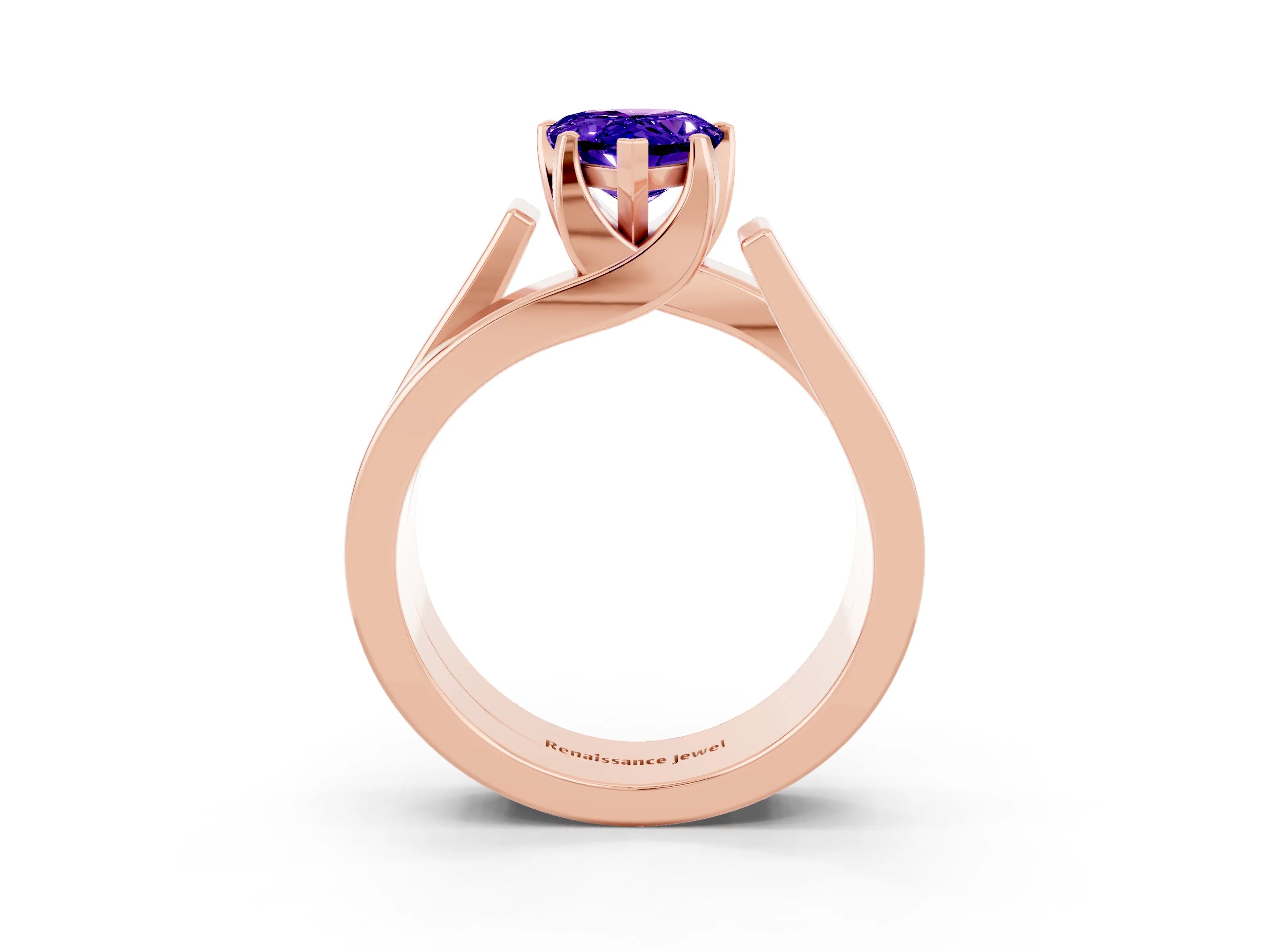 Rose gold Modern Tension Set Pear Cut Tanzanite Solitaire Wide Band Ring_3
