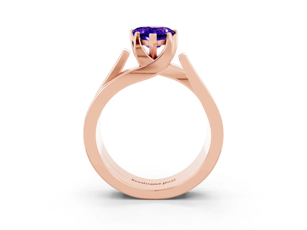 Rose gold Modern Tension Set Pear Cut Tanzanite Solitaire Wide Band Ring