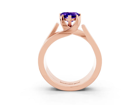 Rose gold Modern Tension Set Pear Cut Tanzanite Solitaire Wide Band Ring_3