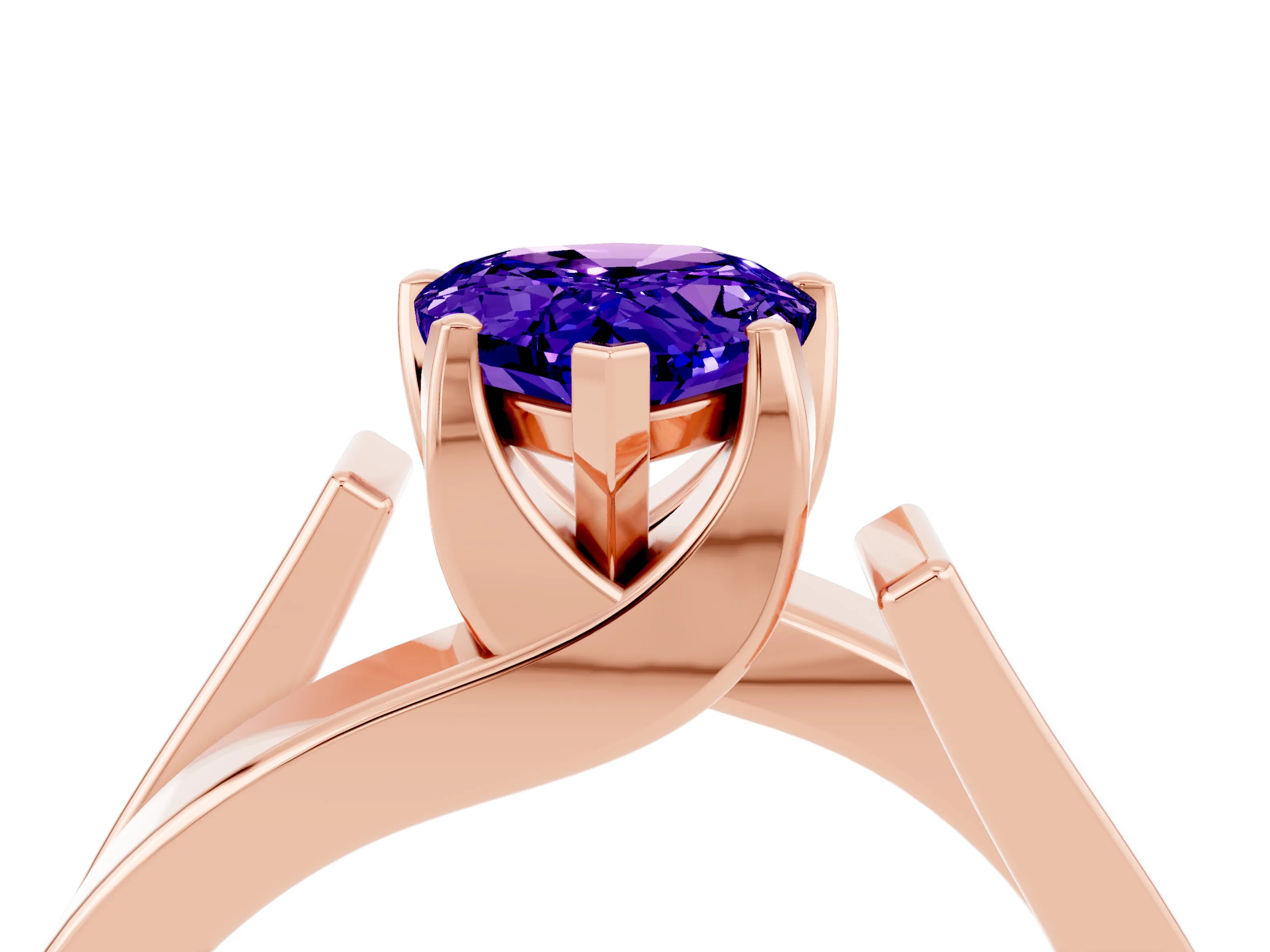 Rose gold Modern Tension Set Pear Cut Tanzanite Solitaire Wide Band Ring_4