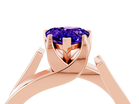 Rose gold Modern Tension Set Pear Cut Tanzanite Solitaire Wide Band Ring_4