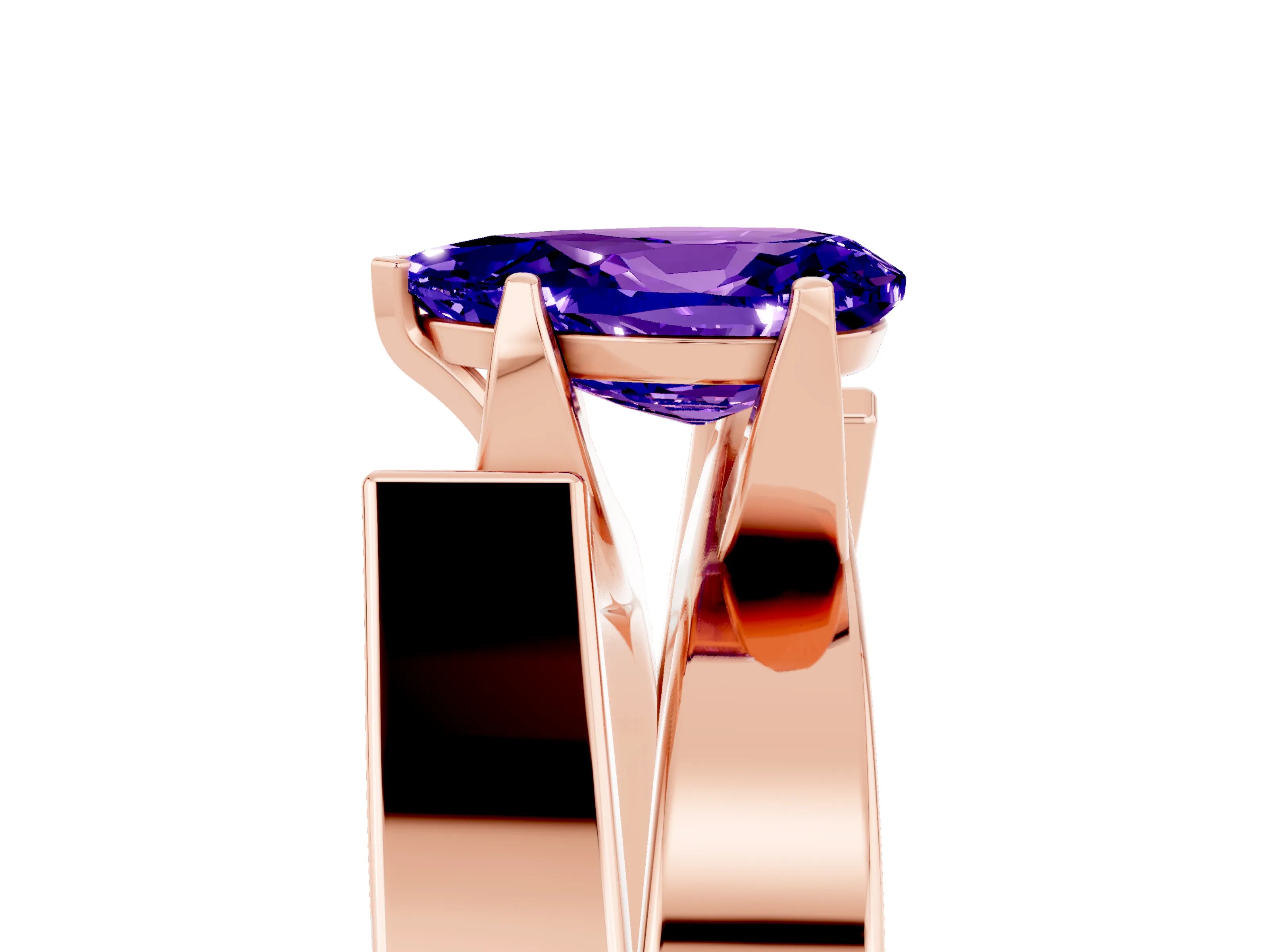 Rose gold Modern Tension Set Pear Cut Tanzanite Solitaire Wide Band Ring_5