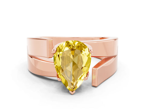 Rose gold Modern Tension Set Pear Cut Yellow Sapphire Solitaire Wide Band Ring_12