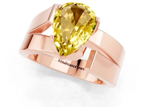 Rose gold Modern Tension Set Pear Cut Yellow Sapphire Solitaire Wide Band Ring_13