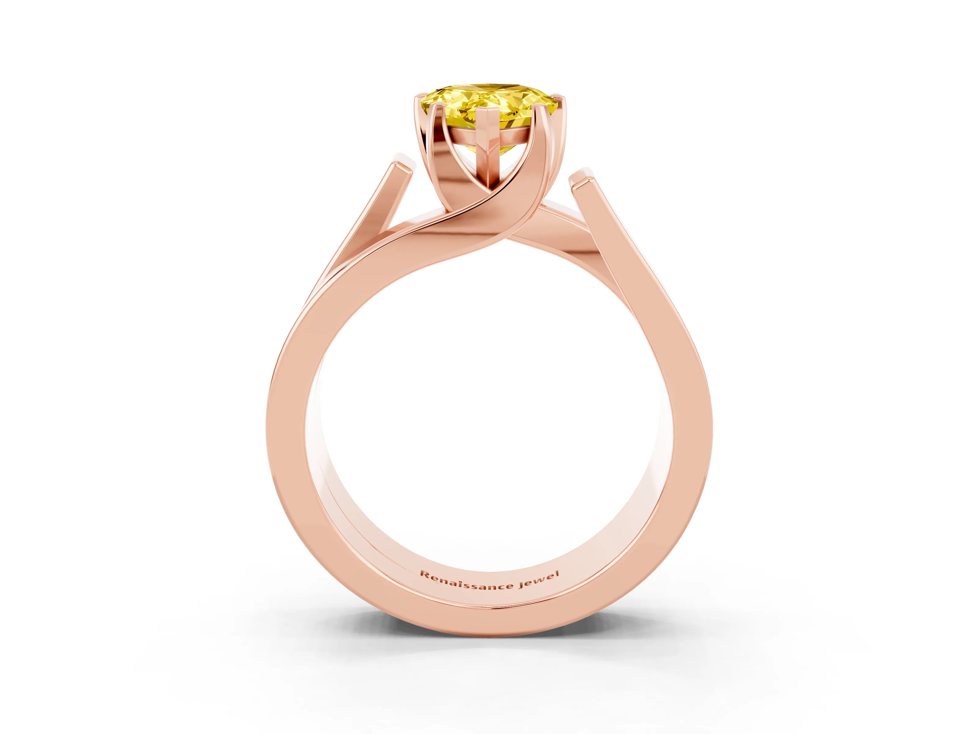 Rose gold Modern Tension Set Pear Cut Yellow Sapphire Solitaire Wide Band Ring_15