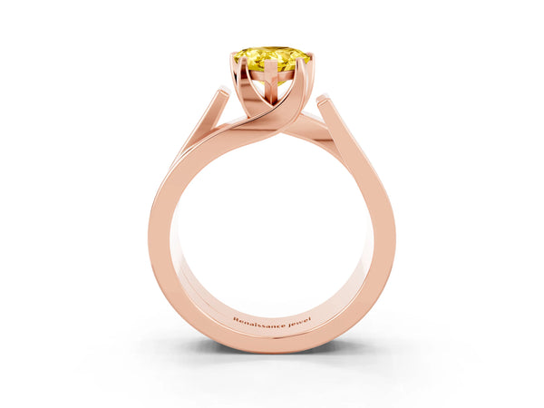 Rose gold Modern Tension Set Pear Cut Yellow Sapphire Solitaire Wide Band Ring