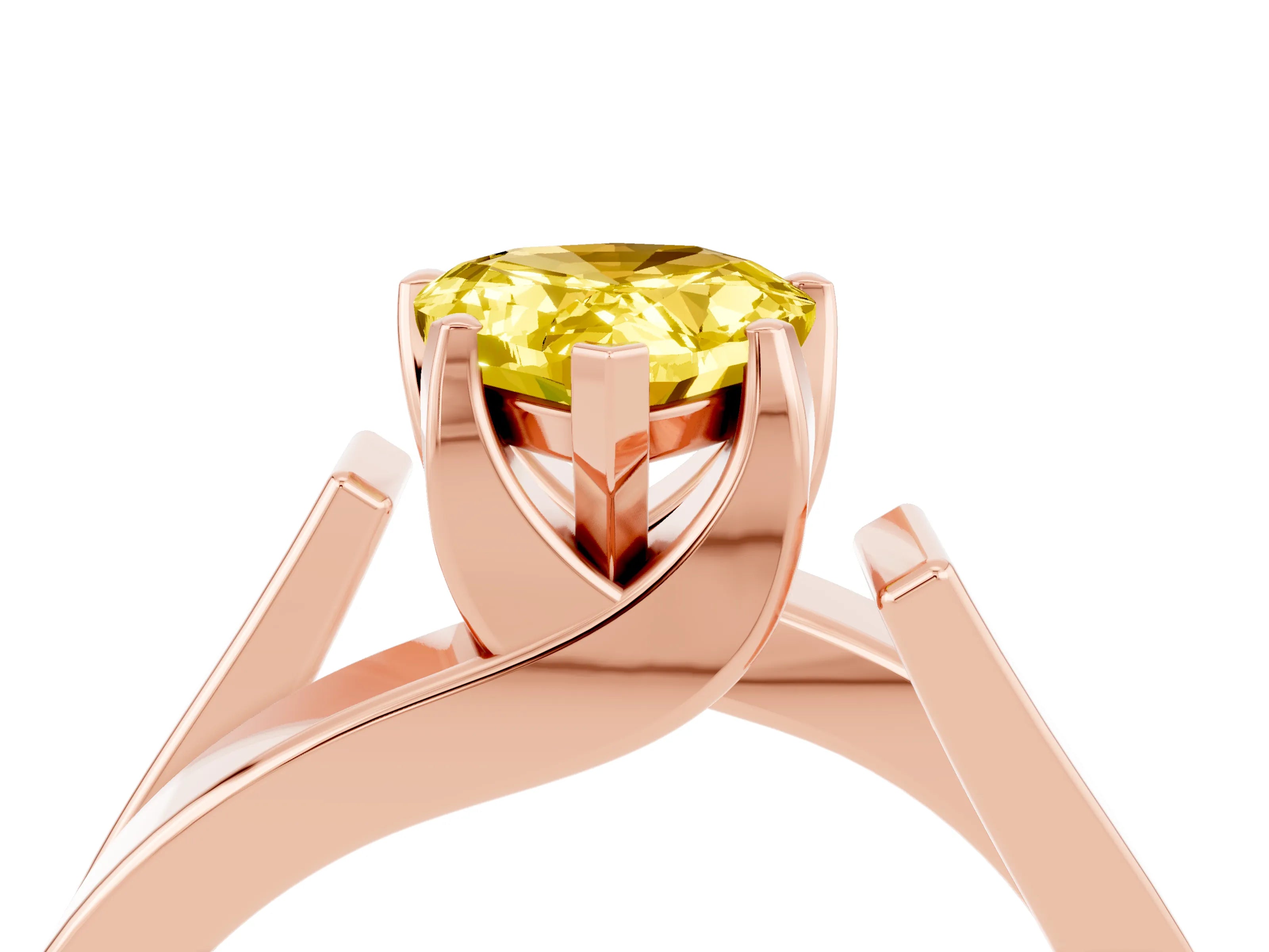 Rose gold Modern Tension Set Pear Cut Yellow Sapphire Solitaire Wide Band Ring_16