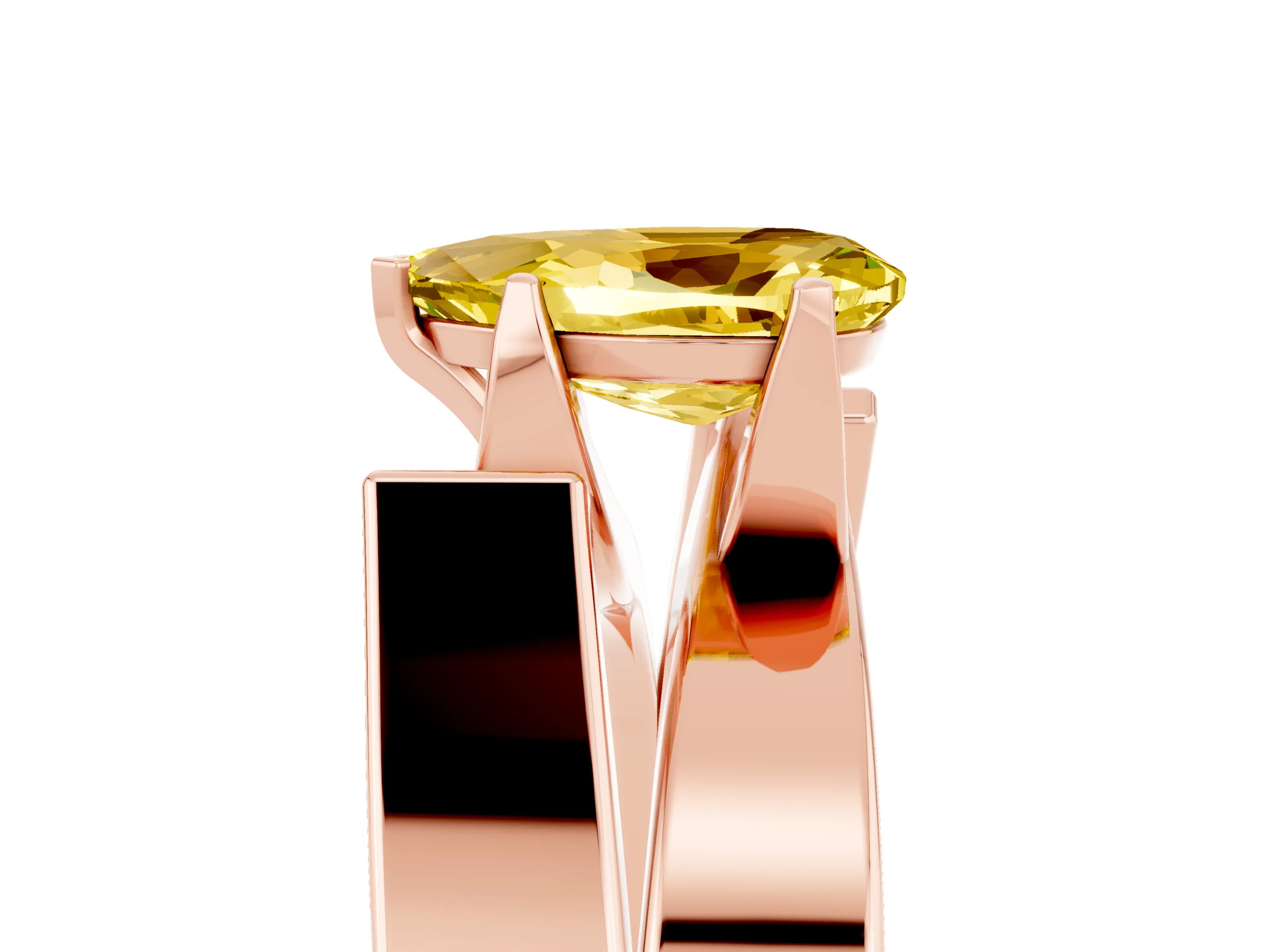 Rose gold Modern Tension Set Pear Cut Yellow Sapphire Solitaire Wide Band Ring_17