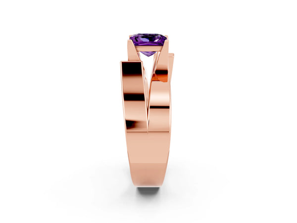 Rose gold Modern Tension Set Princess Cut Amethyst Solitaire Wide Band Ring
