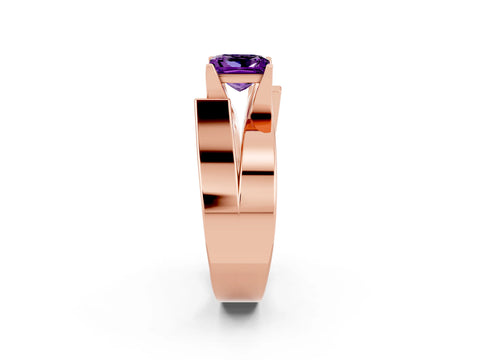 Rose gold Modern Tension Set Princess Cut Amethyst Solitaire Wide Band Ring_2