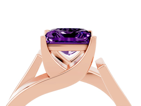 Rose gold Modern Tension Set Princess Cut Amethyst Solitaire Wide Band Ring_4