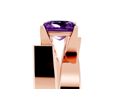 Rose gold Modern Tension Set Princess Cut Amethyst Solitaire Wide Band Ring_5