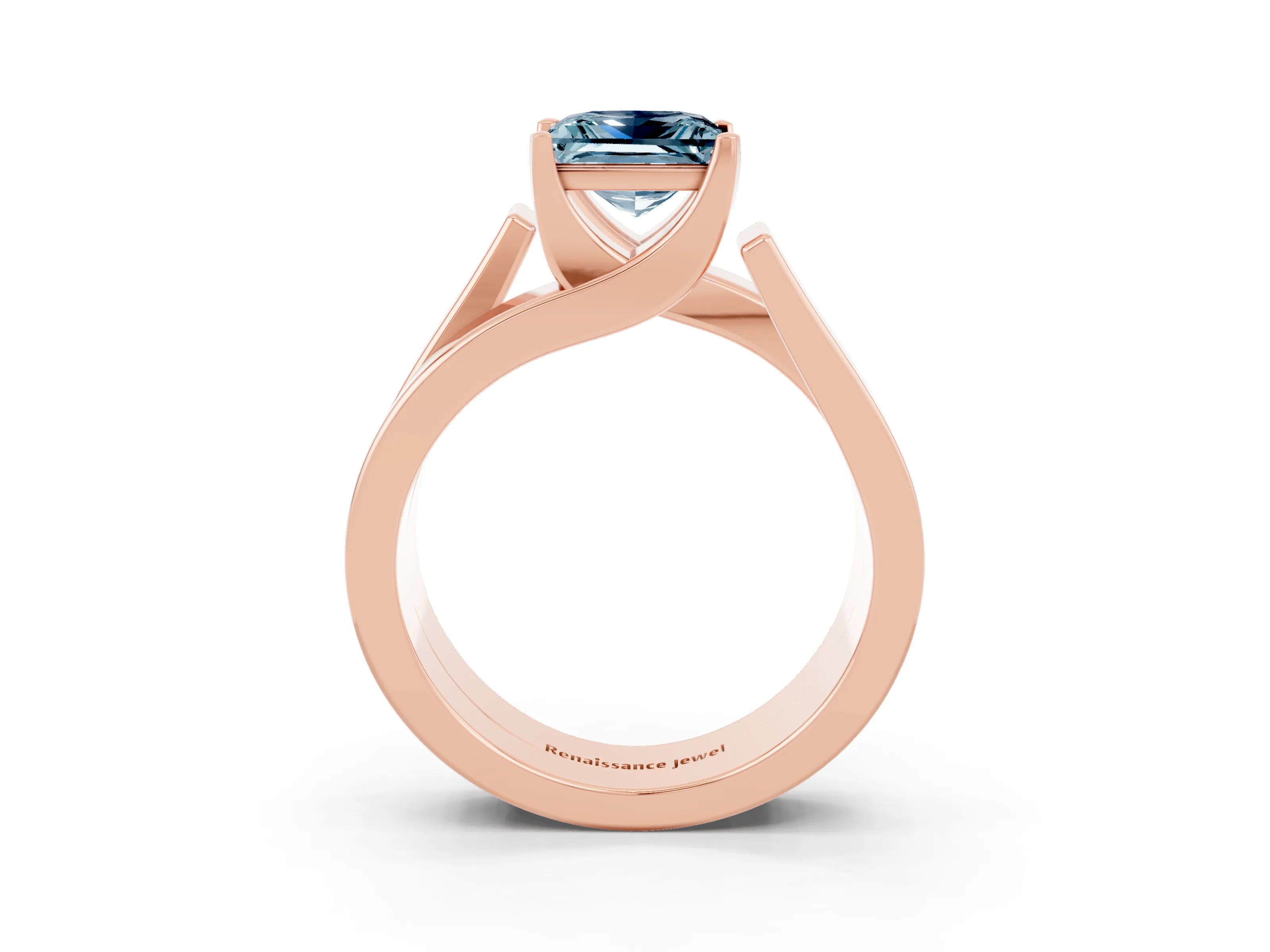 Rose gold Modern Tension Set Princess Cut Aquamarine Solitaire Wide Band Ring_3