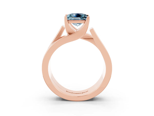 Rose gold Modern Tension Set Princess Cut Aquamarine Solitaire Wide Band Ring