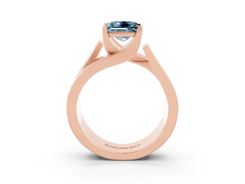 Rose gold Modern Tension Set Princess Cut Aquamarine Solitaire Wide Band Ring_3