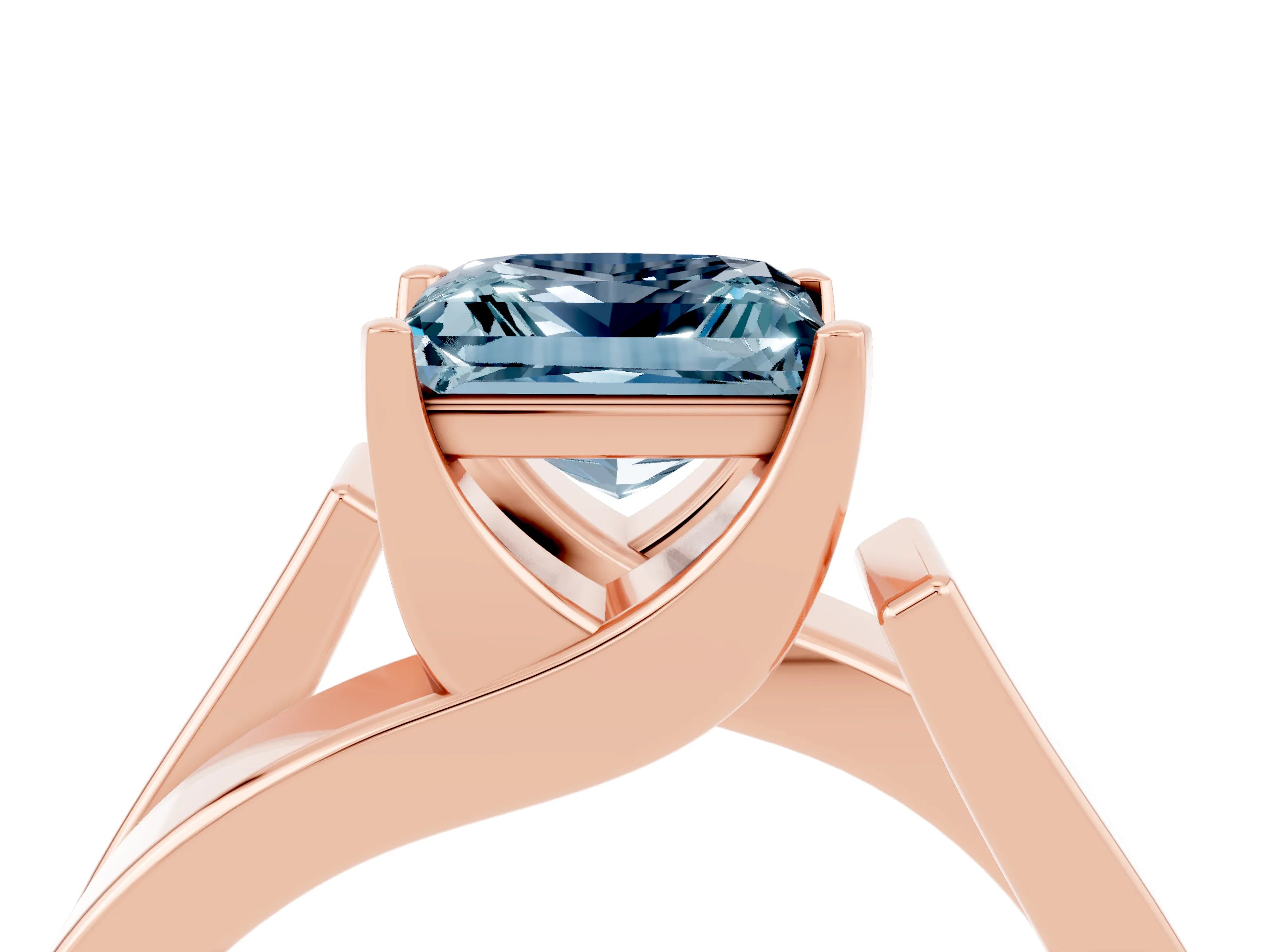 Rose gold Modern Tension Set Princess Cut Aquamarine Solitaire Wide Band Ring_4