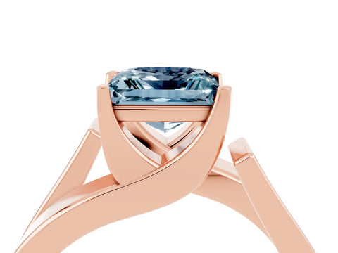 Rose gold Modern Tension Set Princess Cut Aquamarine Solitaire Wide Band Ring_4