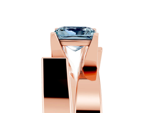 Rose gold Modern Tension Set Princess Cut Aquamarine Solitaire Wide Band Ring_5