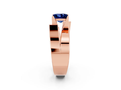Rose gold Modern Tension Set Princess Cut Blue Sapphire Solitaire Wide Band Ring_2