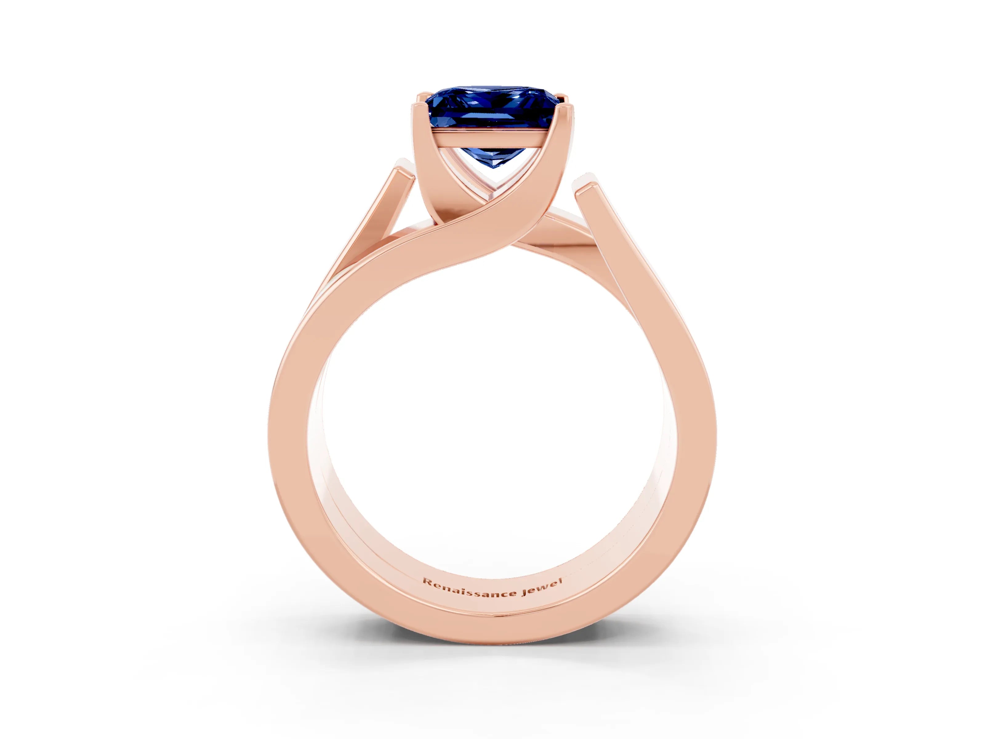 Rose gold Modern Tension Set Princess Cut Blue Sapphire Solitaire Wide Band Ring_3