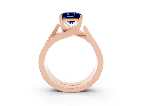 Rose gold Modern Tension Set Princess Cut Blue Sapphire Solitaire Wide Band Ring_3