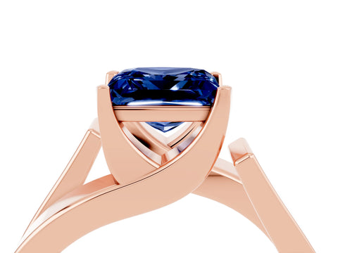 Rose gold Modern Tension Set Princess Cut Blue Sapphire Solitaire Wide Band Ring_4