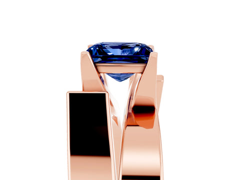 Rose gold Modern Tension Set Princess Cut Blue Sapphire Solitaire Wide Band Ring_5