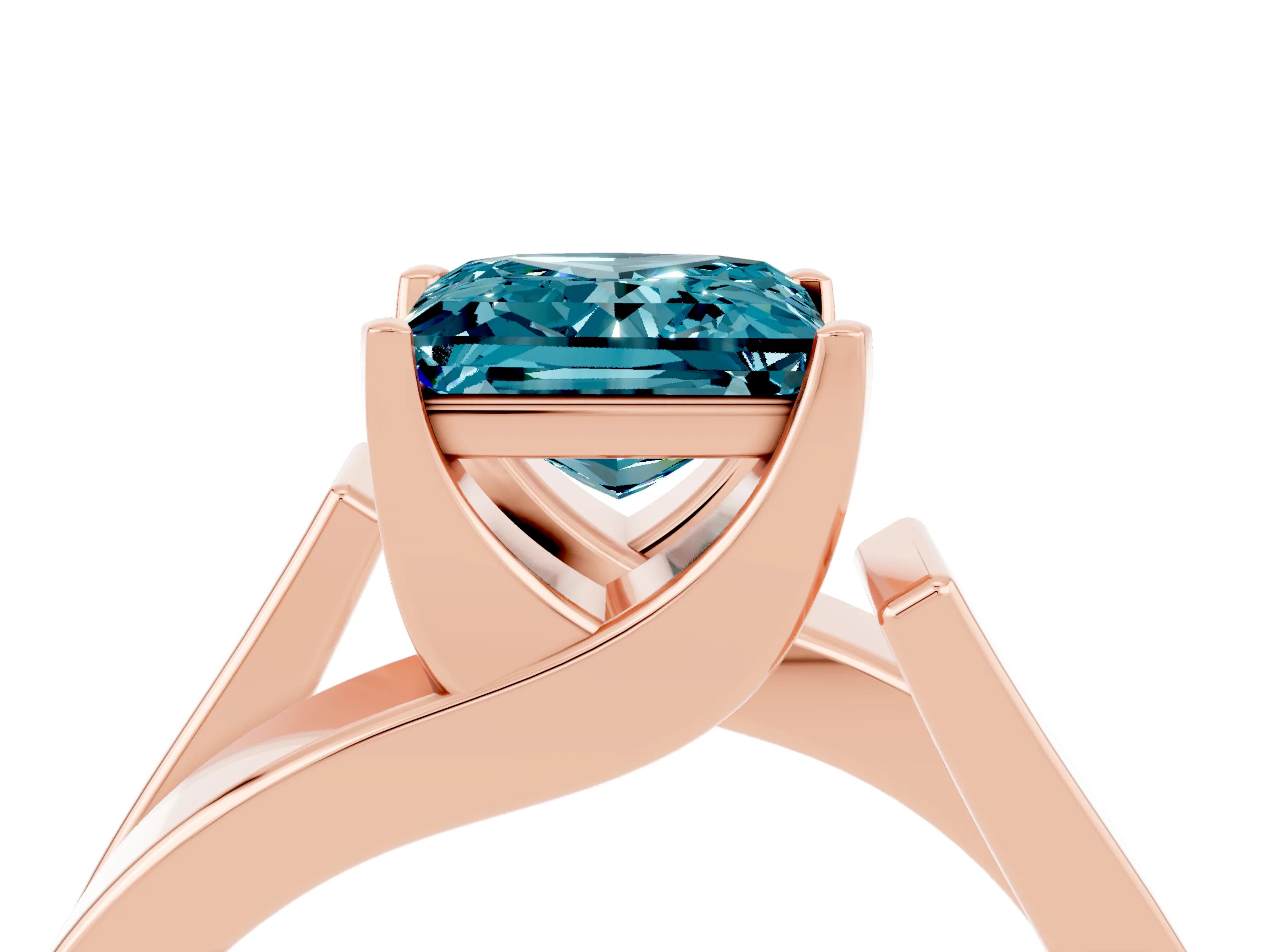 Rose gold Modern Tension Set Princess Cut Blue Topaz Solitaire Wide Band Ring_4