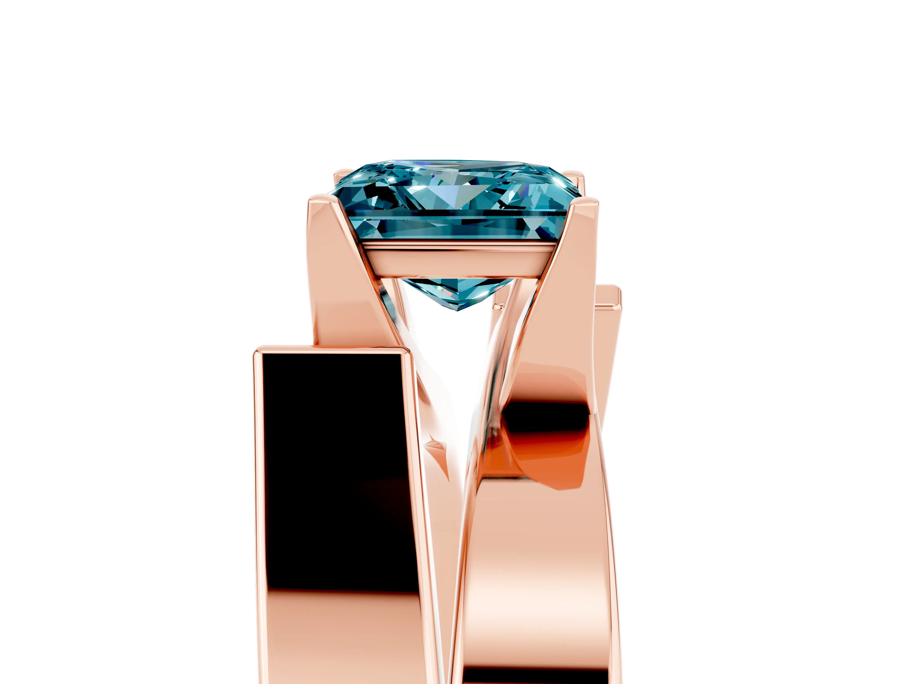 Rose gold Modern Tension Set Princess Cut Blue Topaz Solitaire Wide Band Ring_5