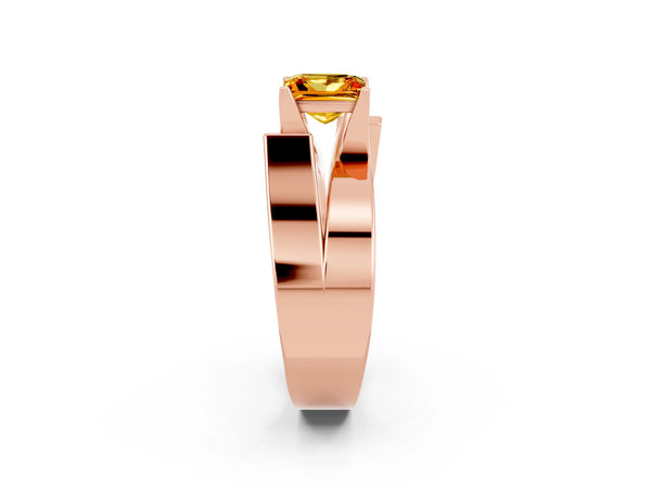 Rose gold Modern Tension Set Princess Cut Citrine Solitaire Wide Band Ring