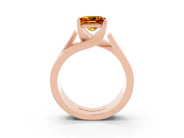 Rose gold Modern Tension Set Princess Cut Citrine Solitaire Wide Band Ring