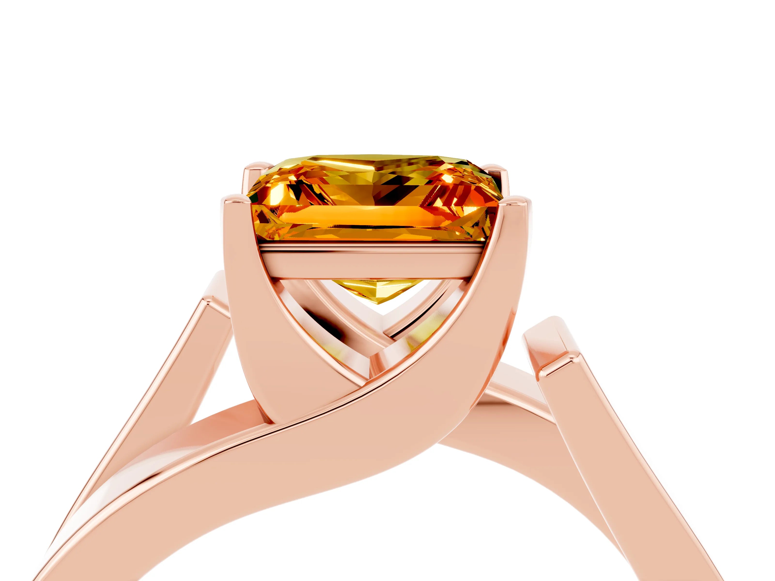 Rose gold Modern Tension Set Princess Cut Citrine Solitaire Wide Band Ring_4