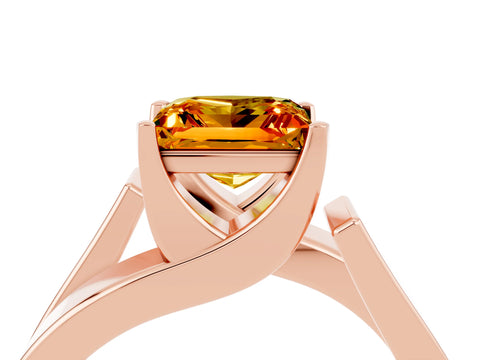 Rose gold Modern Tension Set Princess Cut Citrine Solitaire Wide Band Ring_4
