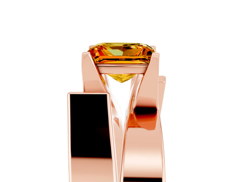 Rose gold Modern Tension Set Princess Cut Citrine Solitaire Wide Band Ring_5