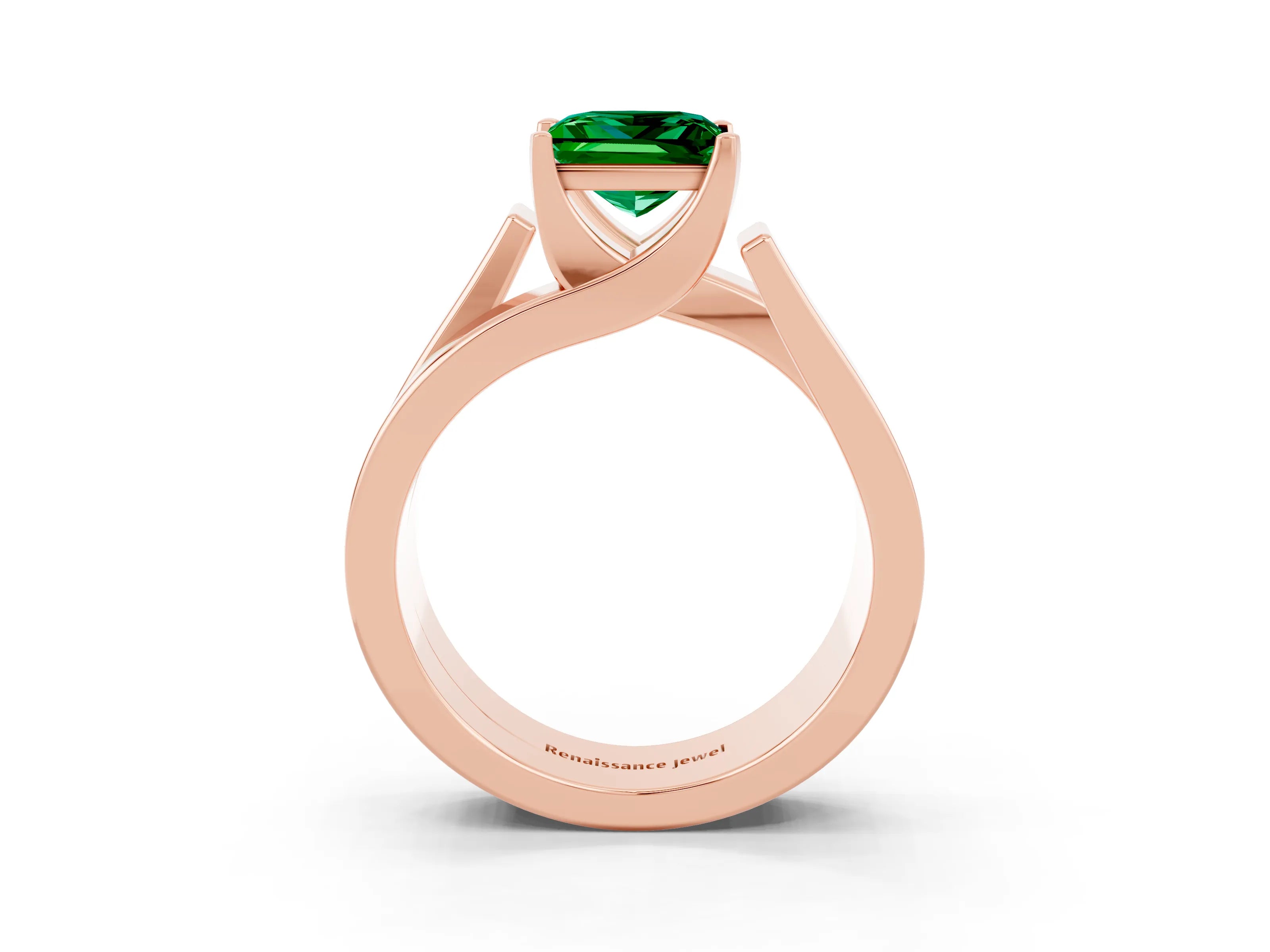 Rose gold Modern Tension Set Princess Cut Emerald Solitaire Wide Band Ring_3