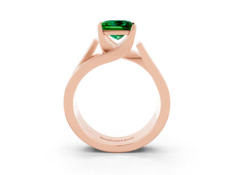 Rose gold Modern Tension Set Princess Cut Emerald Solitaire Wide Band Ring_3