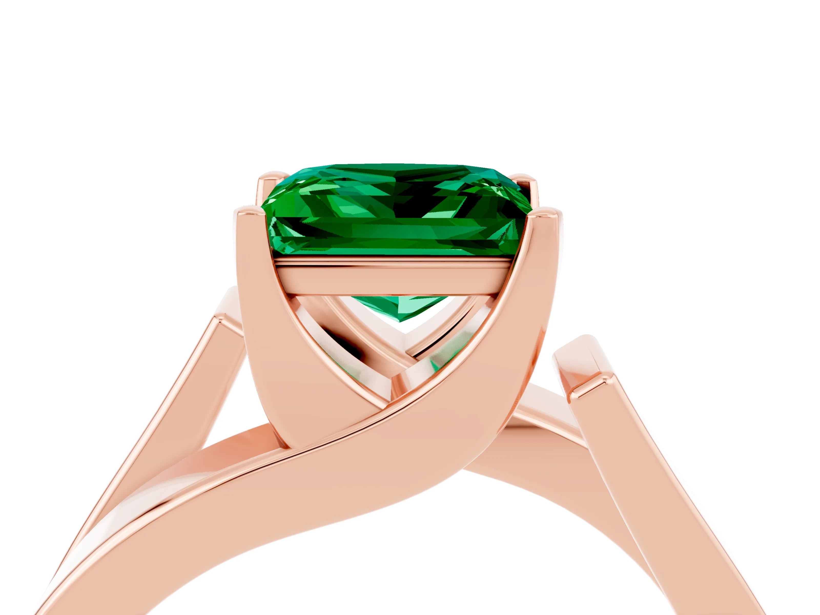Rose gold Modern Tension Set Princess Cut Emerald Solitaire Wide Band Ring_4