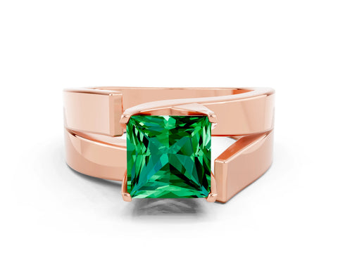 Rose gold Modern Tension Set Princess Cut Emerald Solitaire Wide Band Ring