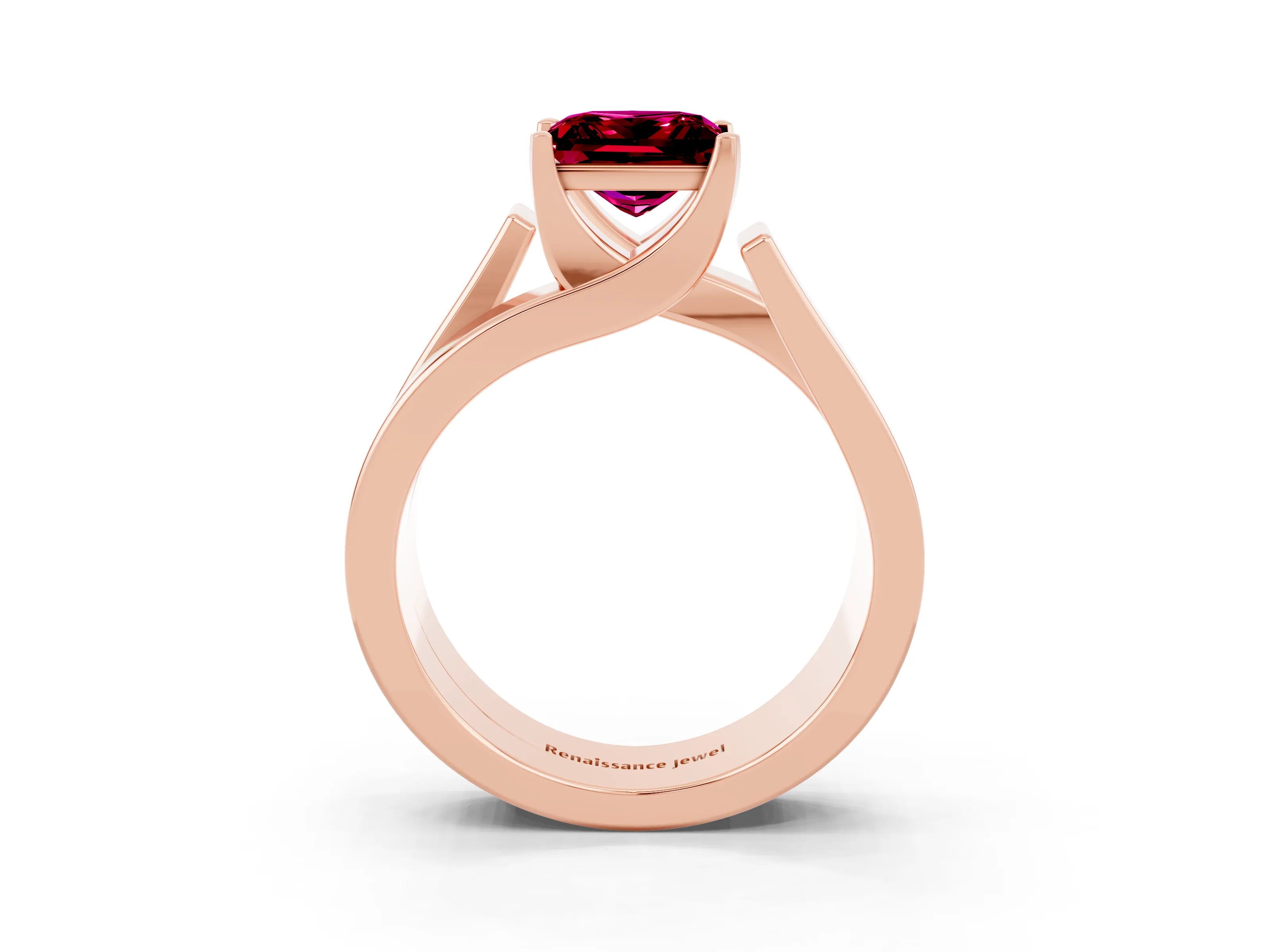 Rose gold Modern Tension Set Princess Cut Garnet Solitaire Wide Band Ring_3