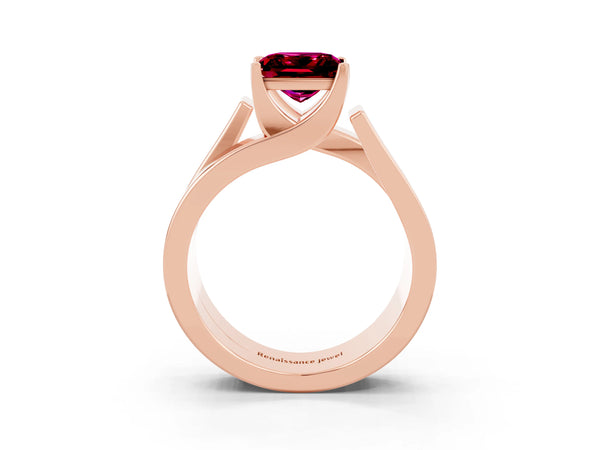Rose gold Modern Tension Set Princess Cut Garnet Solitaire Wide Band Ring