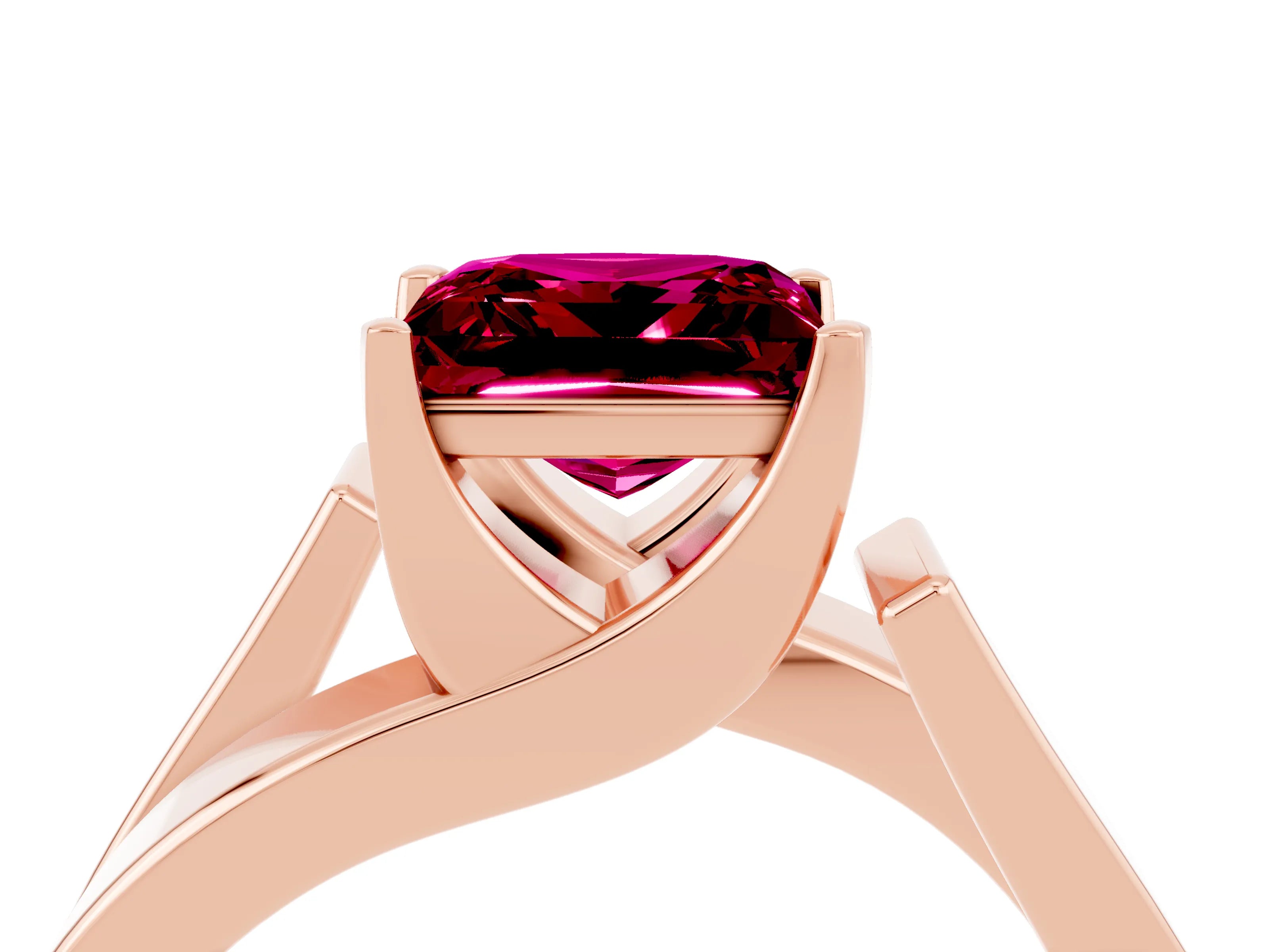 Rose gold Modern Tension Set Princess Cut Garnet Solitaire Wide Band Ring_4
