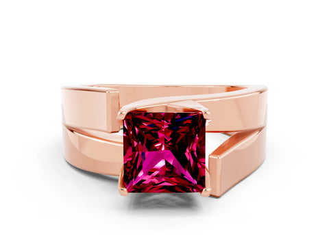 Rose gold Modern Tension Set Princess Cut Garnet Solitaire Wide Band Ring