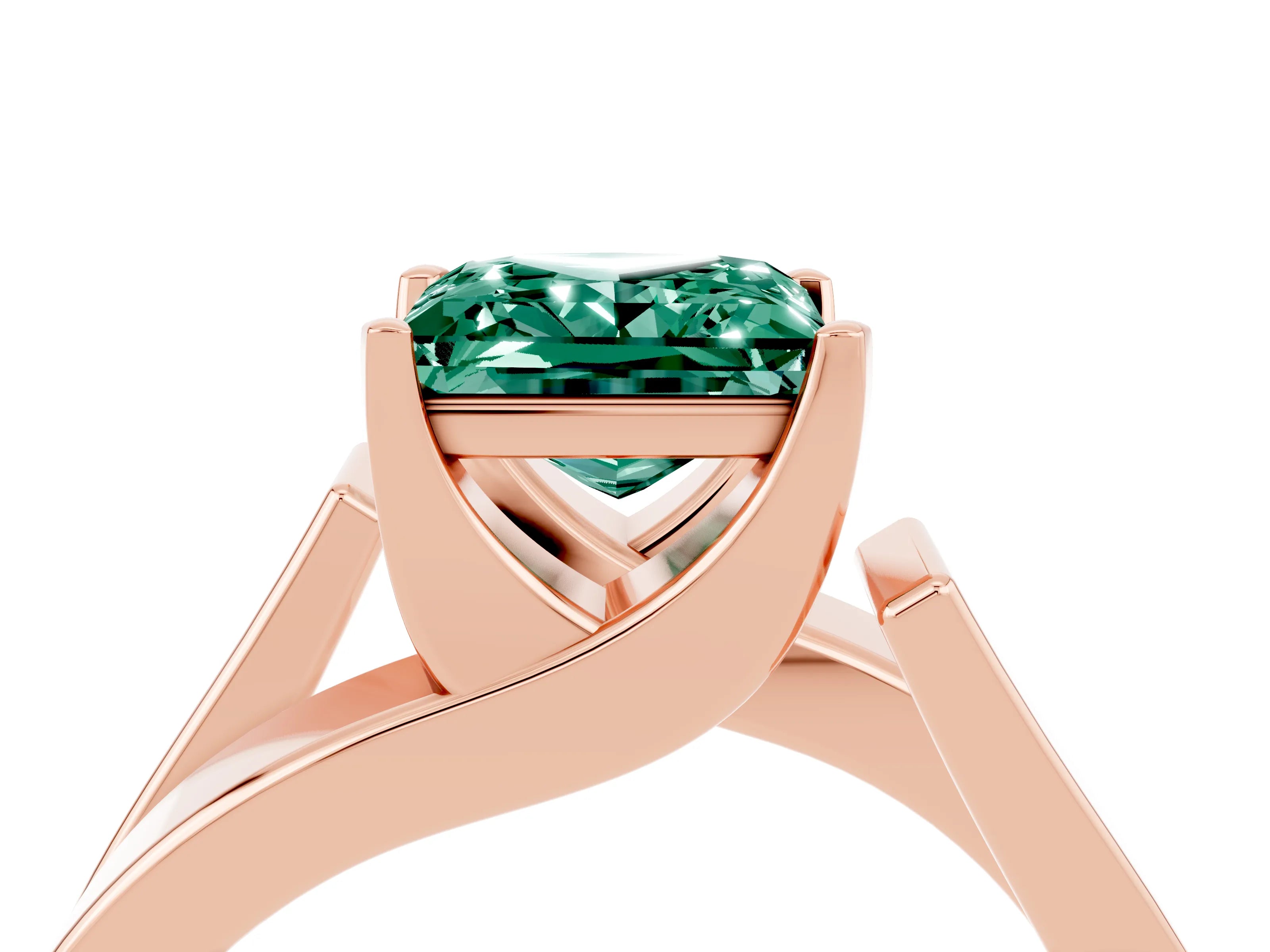 Rose gold Modern Tension Set Princess Cut Green Sapphire Solitaire Wide Band Ring_4