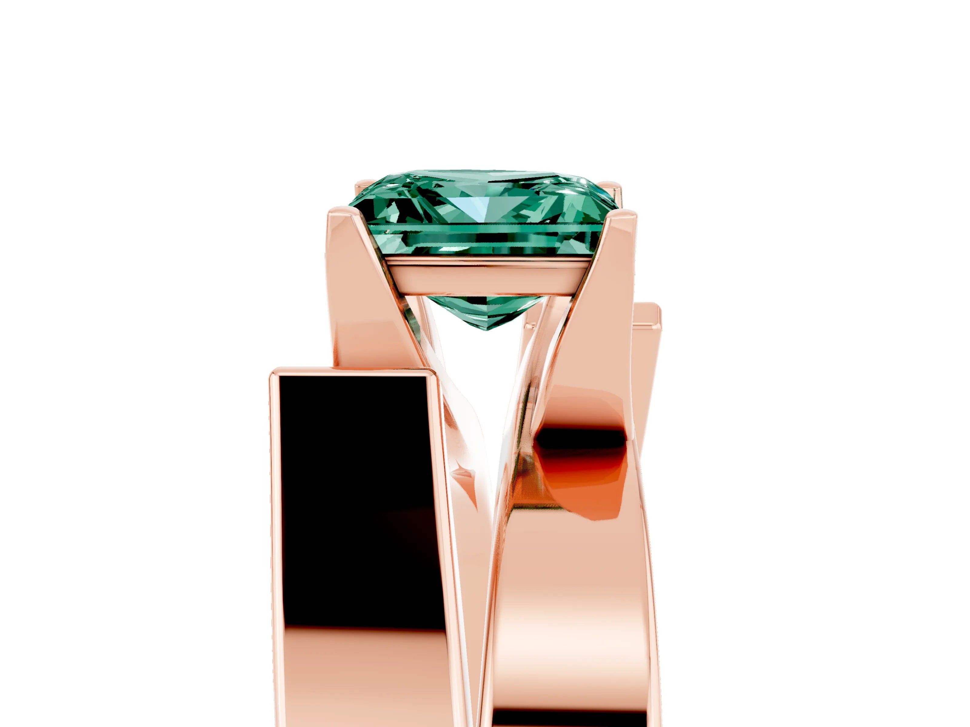 Rose gold Modern Tension Set Princess Cut Green Sapphire Solitaire Wide Band Ring_5
