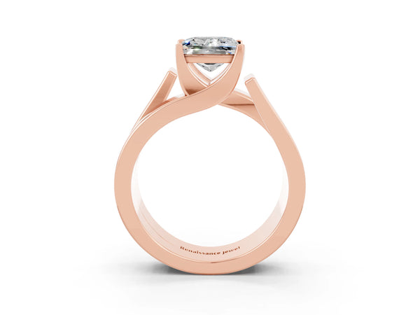 Rose gold Modern Tension Set Princess Cut Moissanite Solitaire Wide Band Ring