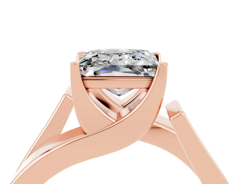 Rose gold Modern Tension Set Princess Cut Moissanite Solitaire Wide Band Ring_4