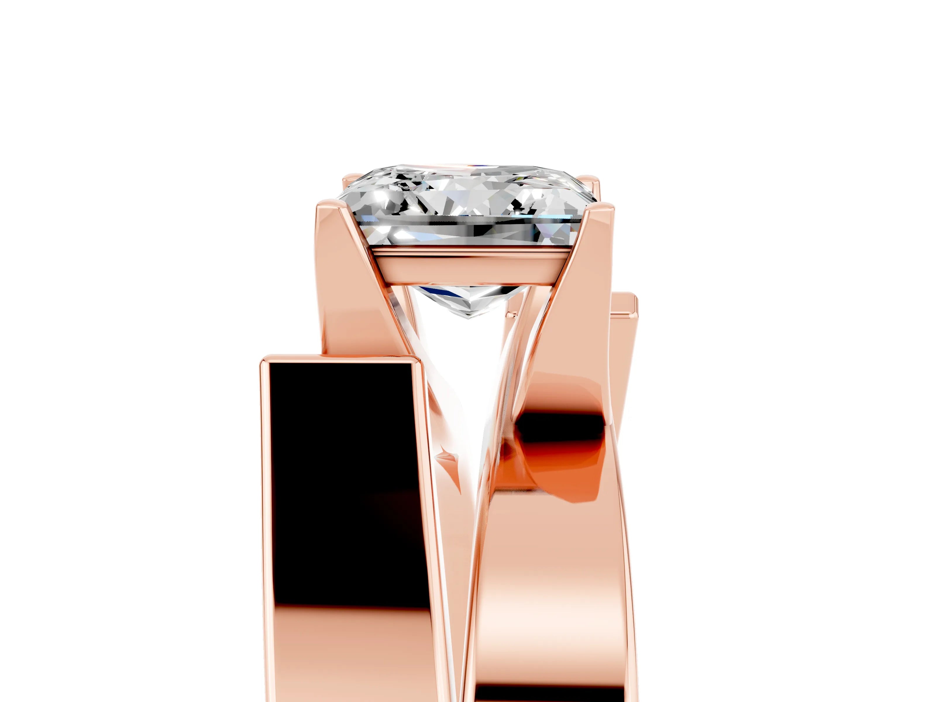 Rose gold Modern Tension Set Princess Cut Moissanite Solitaire Wide Band Ring_5