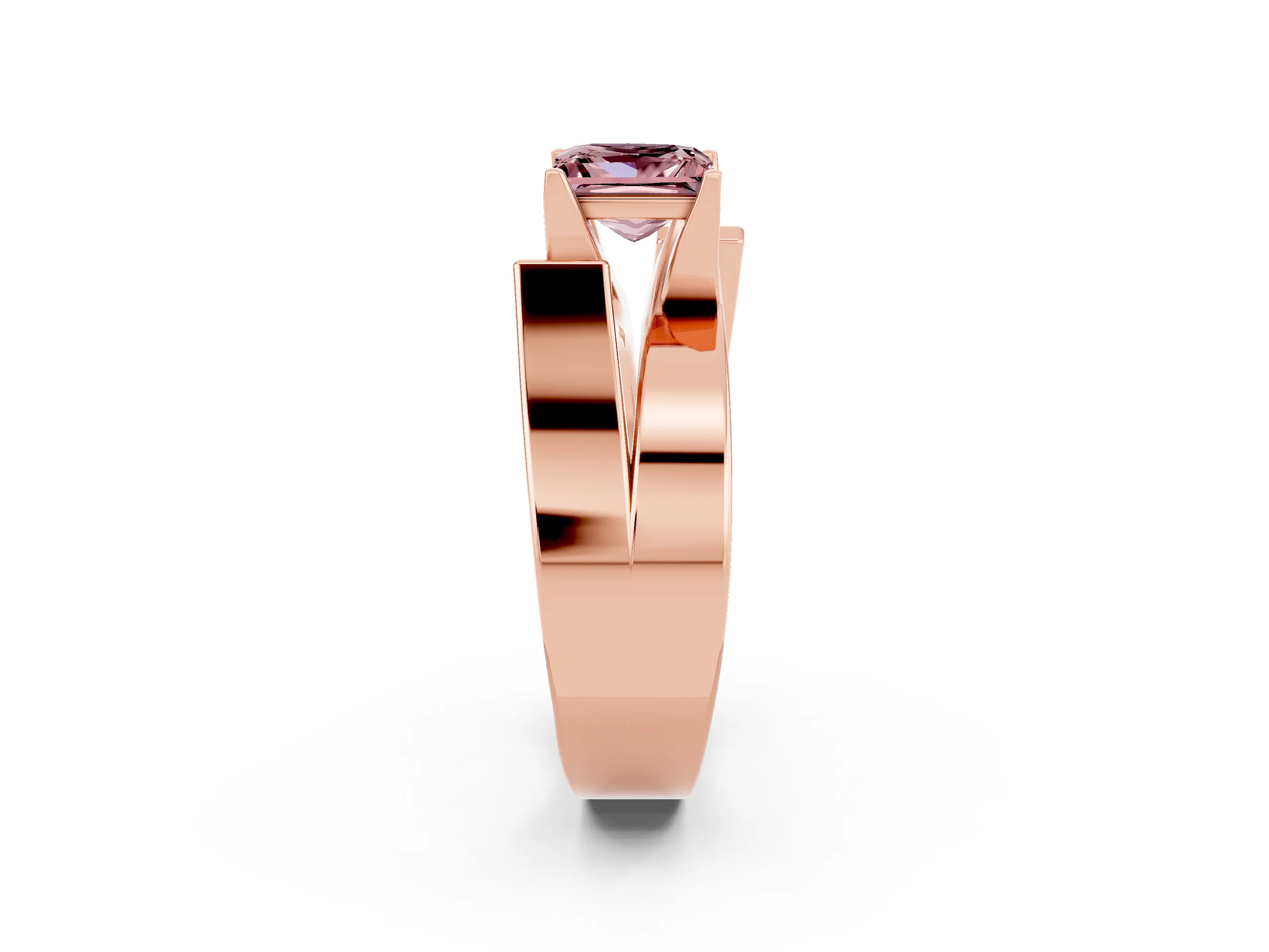Rose gold Modern Tension Set Princess Cut Morganite Solitaire Wide Band Ring_2